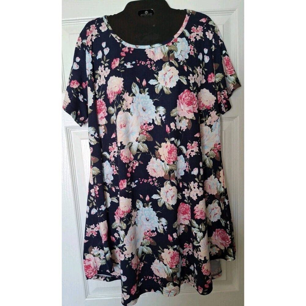 Jollie Lovin Floral Tunic Top Women's Sz 2X Mini Dress Short Sleeve Garden Party